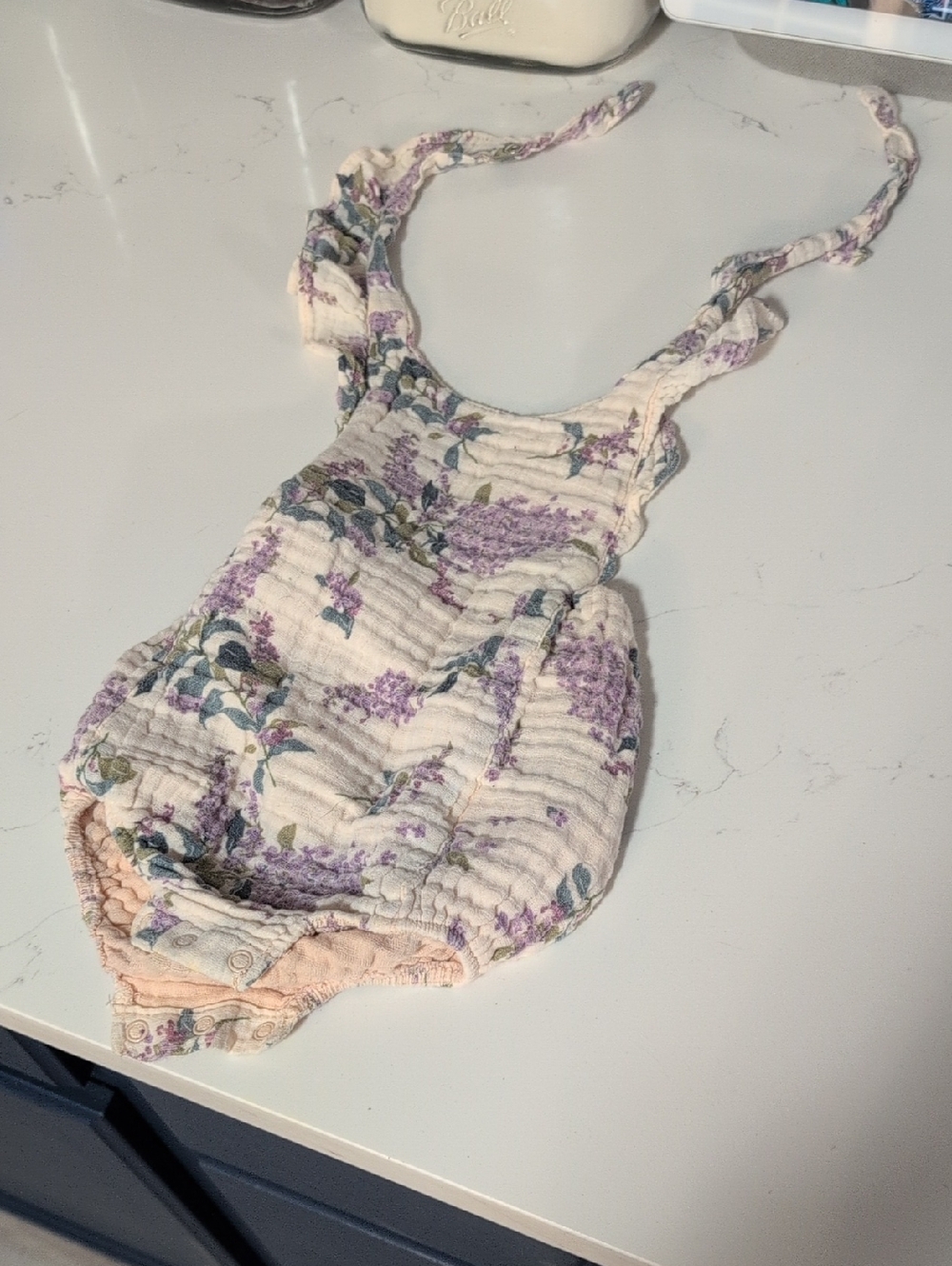 Angel Dear Cream & Lavender Floral Cotton One-Piece